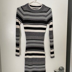 Striped Bandage Long-Sleeve Dress